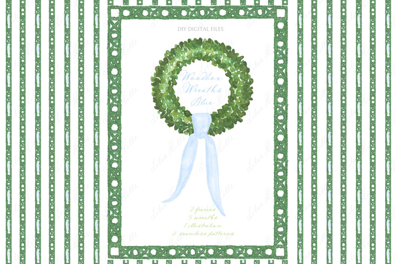 green-wreaths-frames-with-blue-bow