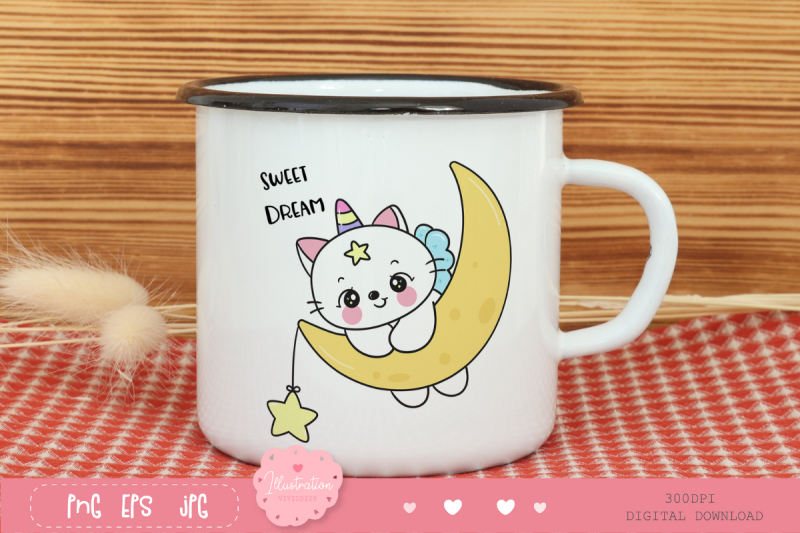 cute-cat-unicorn-catch-star-on-moon-kawaii-clipart-kitten