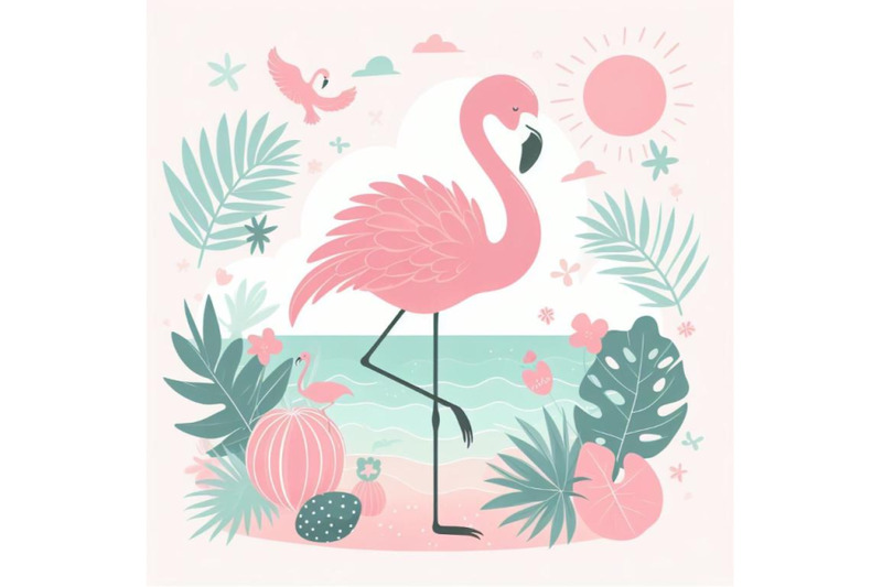 set-of-cute-flamingo-with-tropical-summer