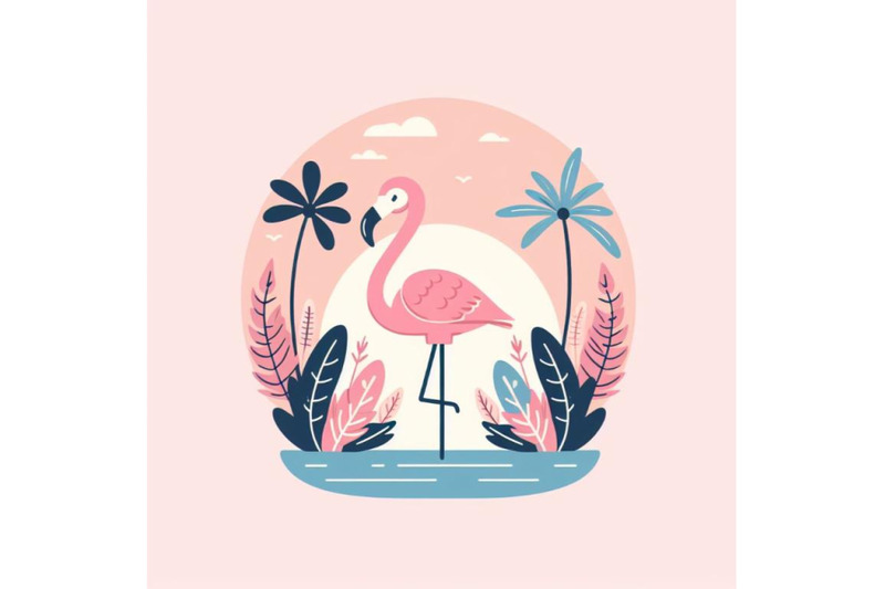 set-of-cute-flamingo-with-tropical-summer