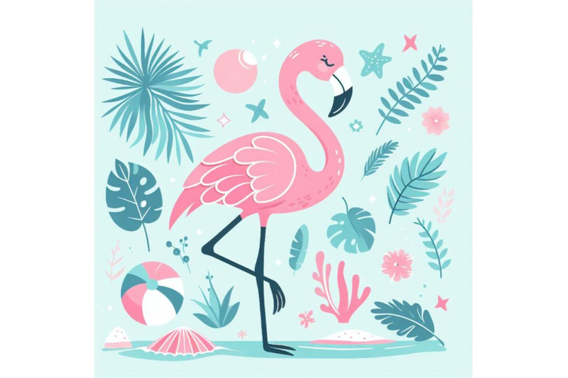 set-of-cute-flamingo-with-tropical-summer