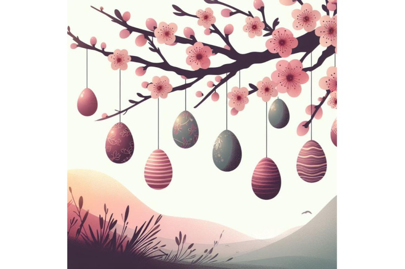 set-of-easter-eggs-hanging-on-plum-branch