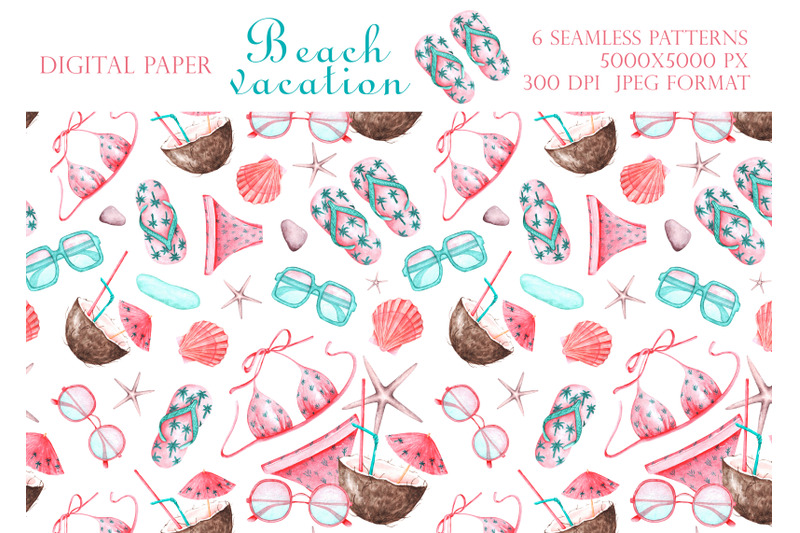 sea-vacation-watercolor-seamless-pattern-beach-summer-holiday