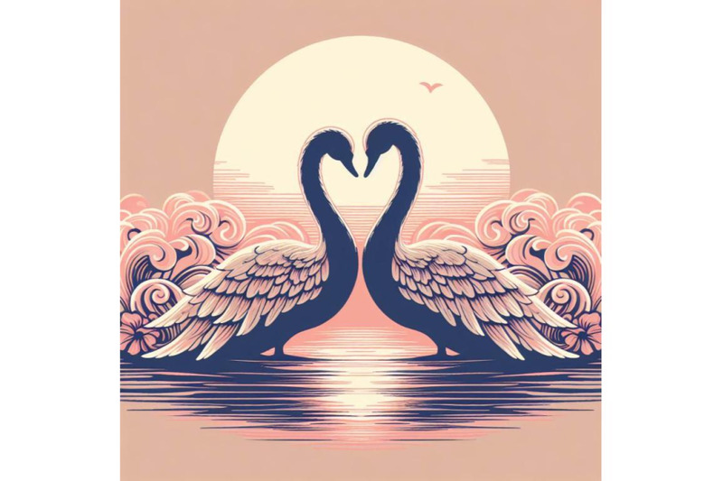 set-of-art-romantic-swan-couple-art