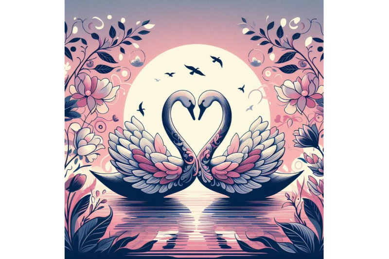 set-of-art-romantic-swan-couple-art