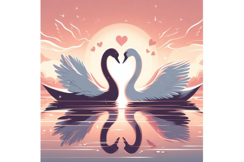 set-of-art-romantic-swan-couple-art