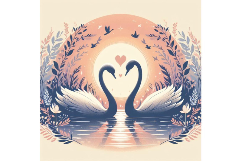 set-of-art-romantic-swan-couple-art