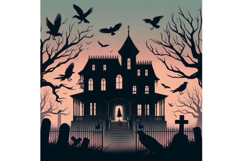 set-of-haunted-house-with-crows-an