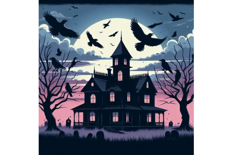 set-of-haunted-house-with-crows-an