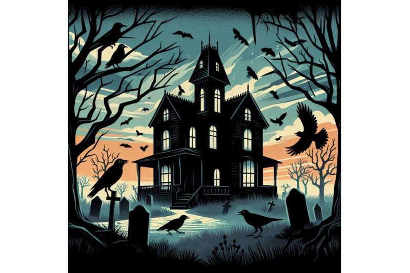 set-of-haunted-house-with-crows-an