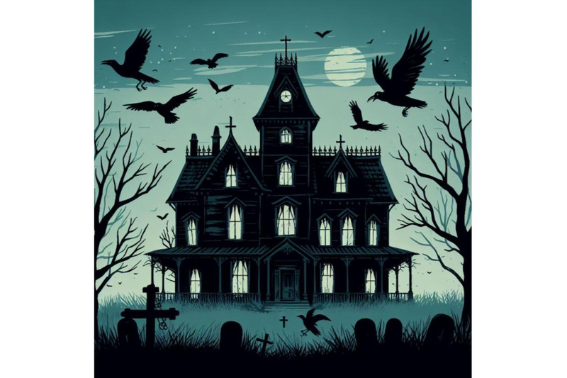 set-of-haunted-house-with-crows-an