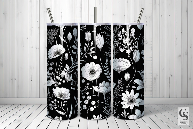 black-and-white-wildflowers-seamless-patterns