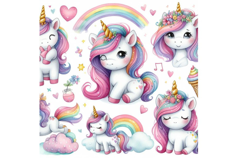 a-bundle-of-set-of-isolated-coloring-cute-unicorn