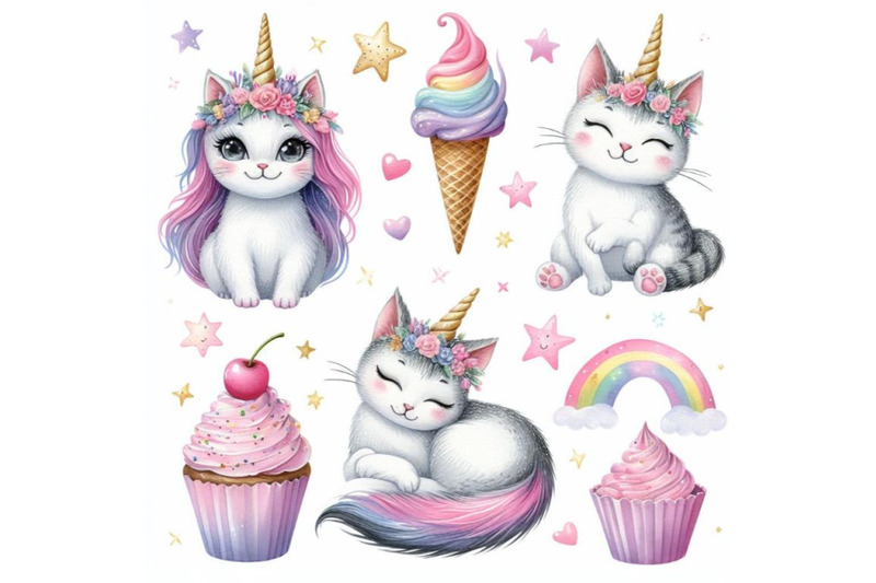 a-bundle-of-cat-unicorn-vector-illustration-set