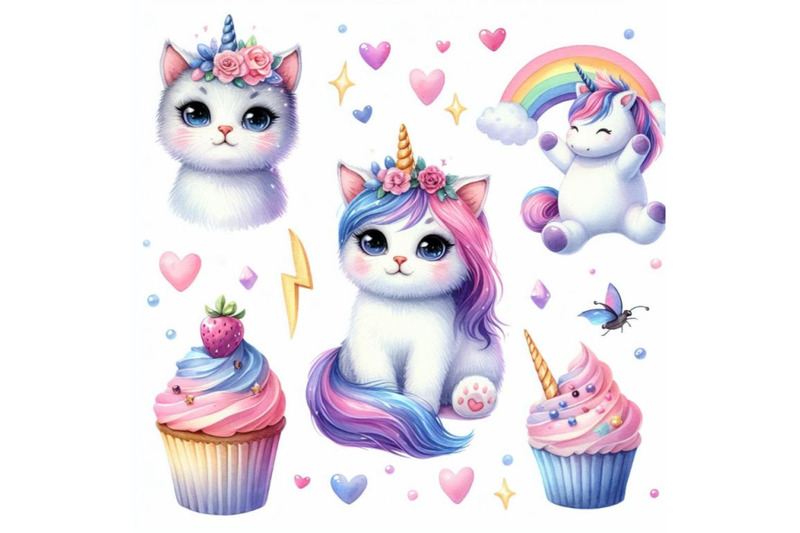 a-bundle-of-cat-unicorn-vector-illustration-set