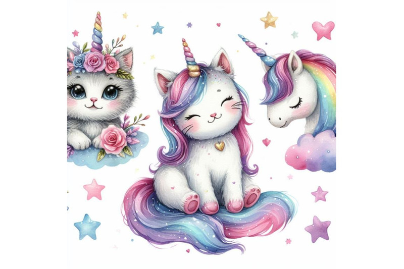 a-bundle-of-cat-unicorn-vector-illustration-set