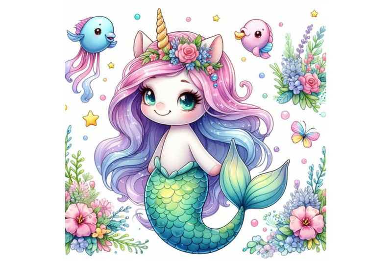 a-bundle-of-cute-unicorn-mermaid-coloring-page