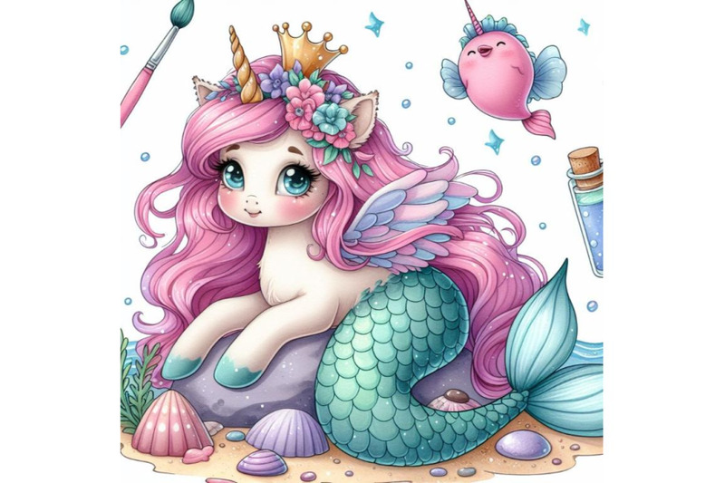 a-bundle-of-cute-unicorn-mermaid-coloring-page