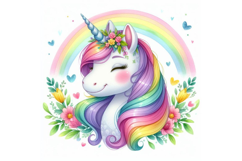 a-bundle-of-cute-cartoon-unicorn-head-with-rainb