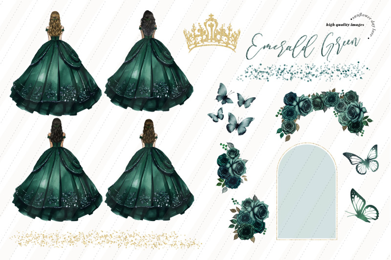 emerald-green-princess-butterfly-clipart-hunter-green-flowers