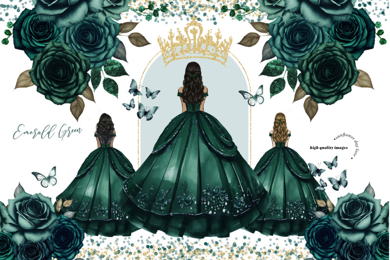 emerald-green-princess-butterfly-clipart-hunter-green-flowers