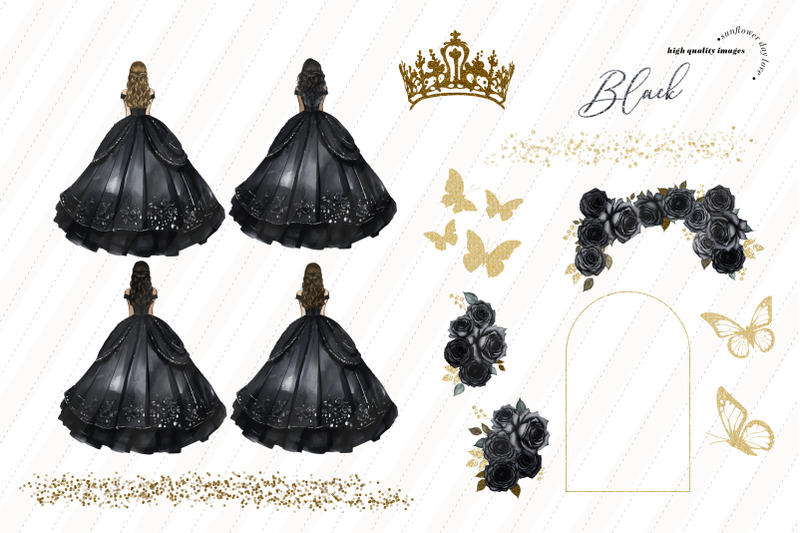 elegant-black-dress-butterfly-floral-clipart-black-flowers-clipart