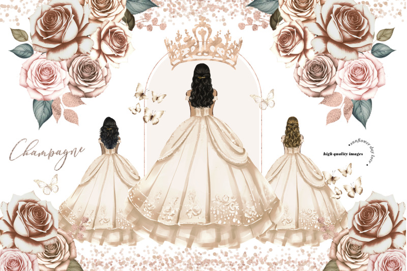 champagne-princess-dresses-butterfly-clipart-champagne-flowers