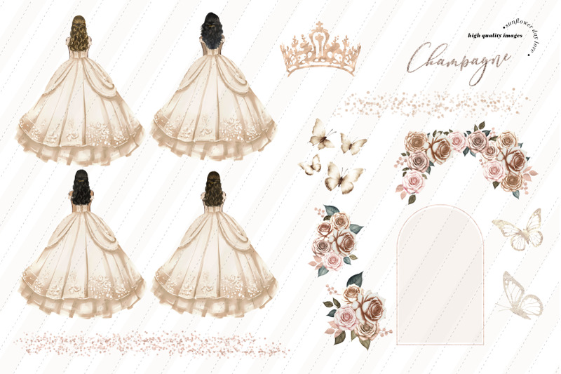 champagne-princess-dresses-butterfly-clipart-champagne-flowers