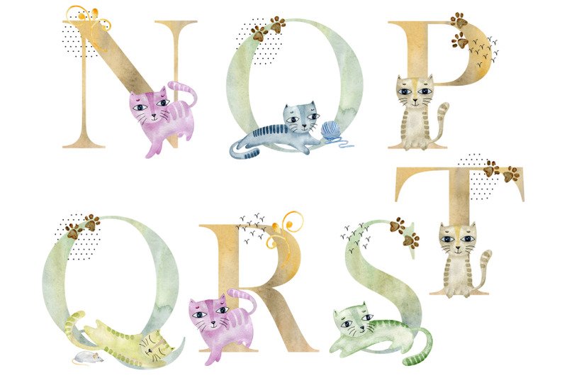 watercolor-alphabet-with-cats