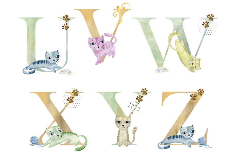 watercolor-alphabet-with-cats