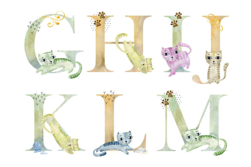 watercolor-alphabet-with-cats