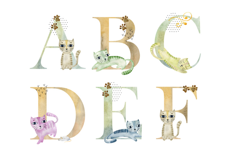 watercolor-alphabet-with-cats