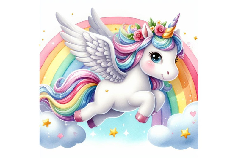 4-cute-unicorn-isolated-set-magic-pegasus-flying