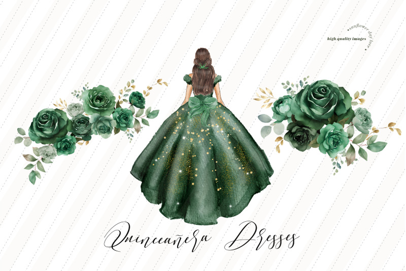 hunter-green-princess-gold-glitter-dress-clipart