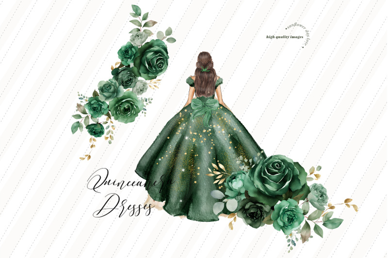 hunter-green-princess-gold-glitter-dress-clipart