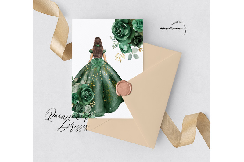 hunter-green-princess-gold-glitter-dress-clipart