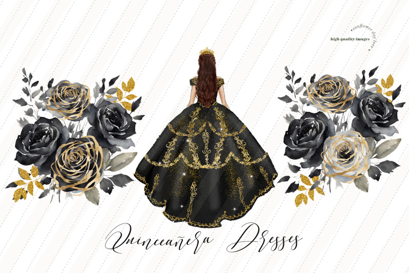 black-and-gold-princess-clipart-black-ivory-flowers