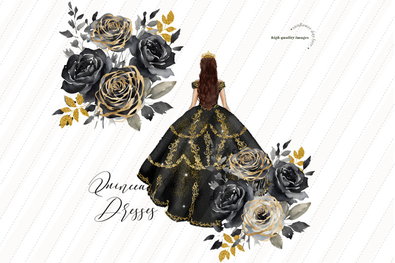 black-and-gold-princess-clipart-black-ivory-flowers