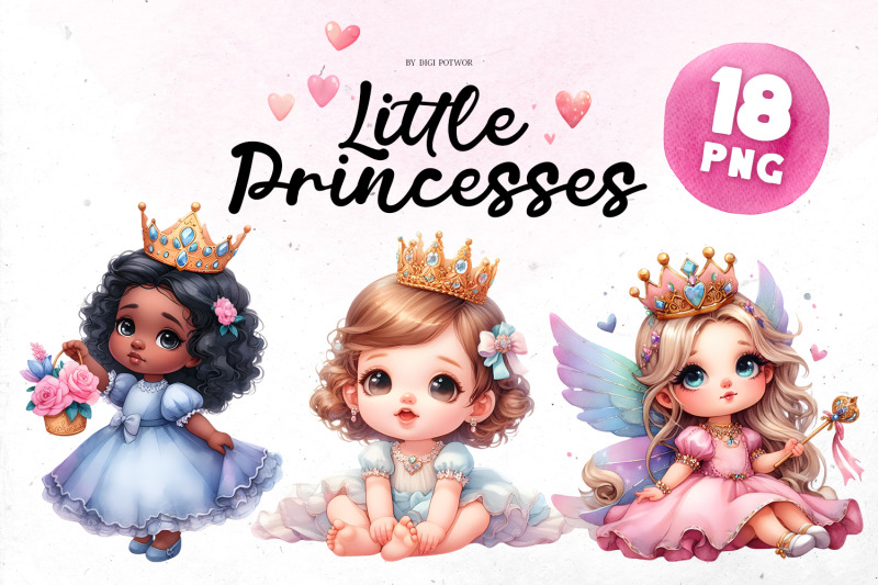 watercolor-little-princesses-bundle-png-cliparts