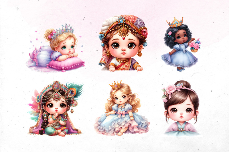 watercolor-little-princesses-bundle-png-cliparts