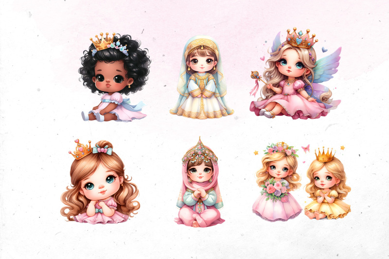 watercolor-little-princesses-bundle-png-cliparts