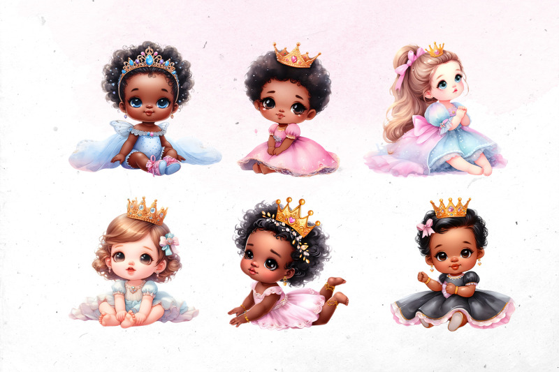 watercolor-little-princesses-bundle-png-cliparts