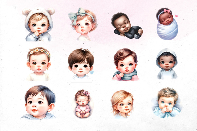 watercolor-cute-babies-bundle-png-cliparts