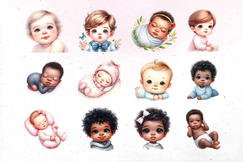 watercolor-cute-babies-bundle-png-cliparts