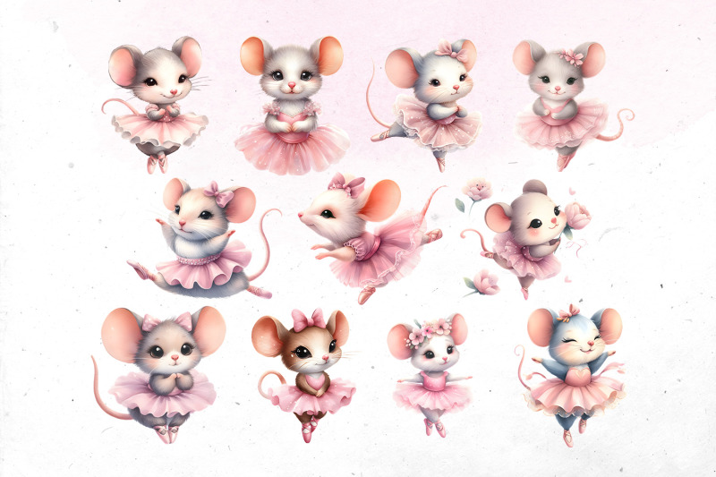 watercolor-mousy-ballerina-bundle-png-cliparts