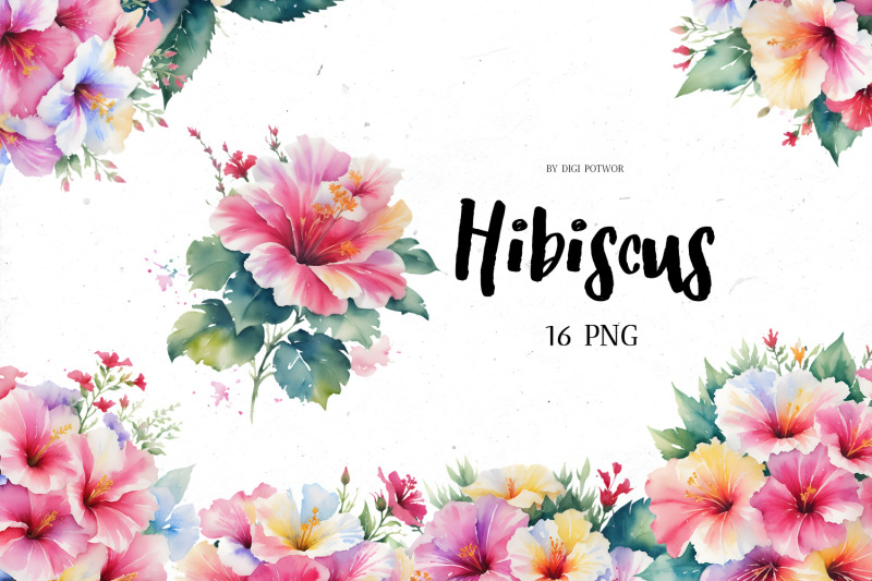 watercolor-hibiscus-bundle-png-cliparts