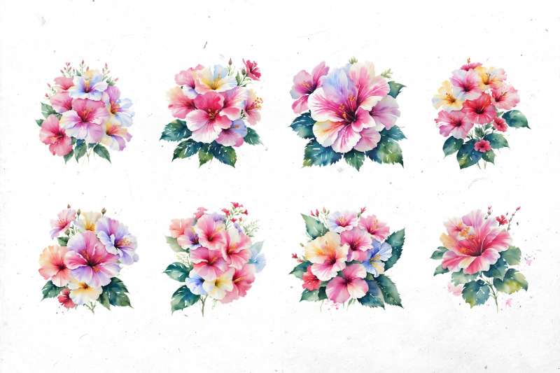 watercolor-hibiscus-bundle-png-cliparts