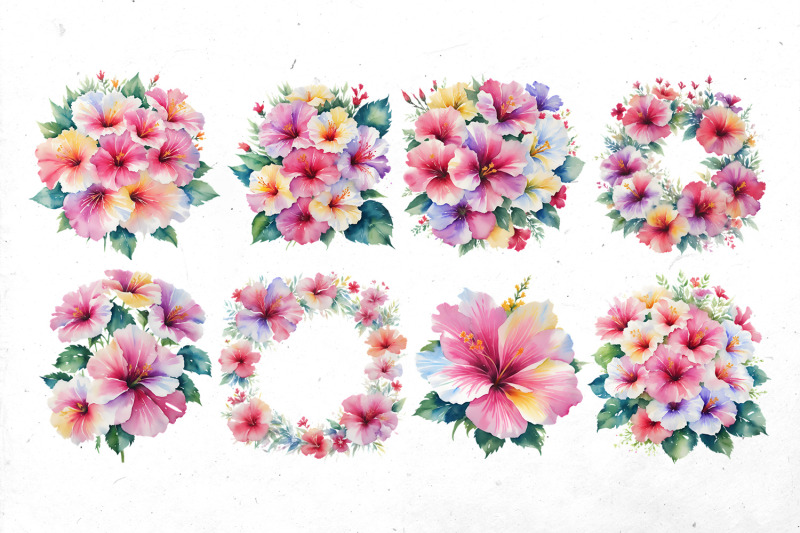 watercolor-hibiscus-bundle-png-cliparts