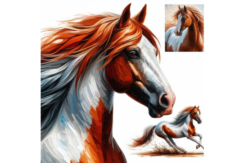 a-set-of-4-horse-illustrations-white-background