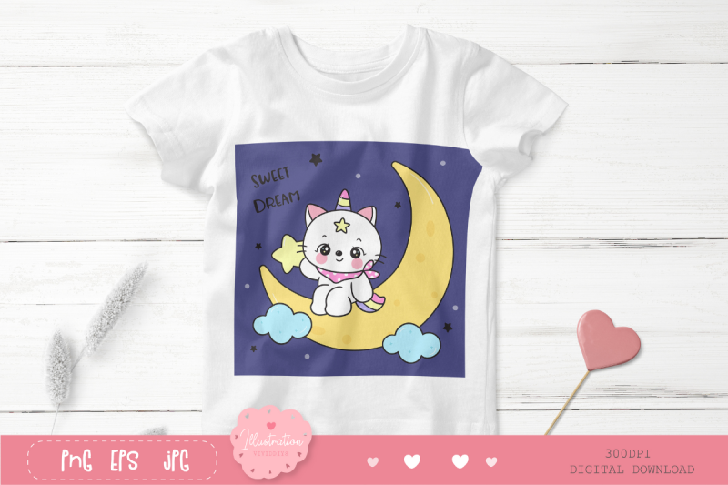 cat-unicorn-on-moon-kawaii-kitten-good-night-animal-sleep